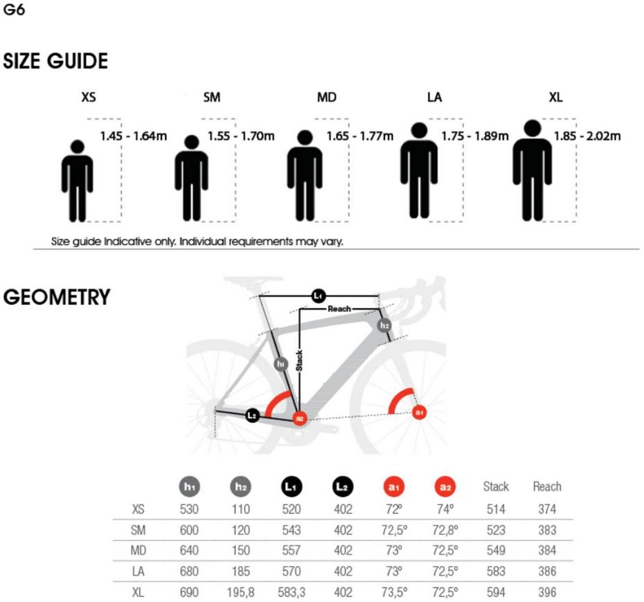 Bh bike sales size chart